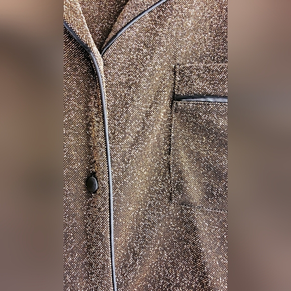 Nicole Miller Sparkle Bronze Pajamas Set Lounge Black Shorts size M - Picture 2 of 7